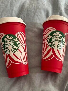 2 Red and White Starbucks Limited Edition 16oz Reusable Cups